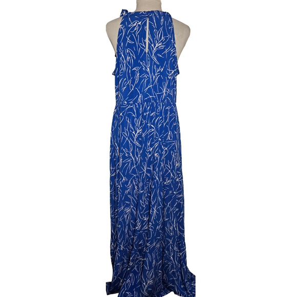 Gilli Halter Maxi Dress XXL Blue White Print Elastic Waist Resort Vacation - Picture 3 of 6